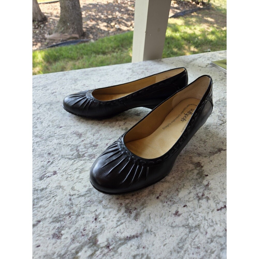 Softspots Black Leather Cuban Heel Pump Sz 9.5 Wide Round Toe Whimsigoth